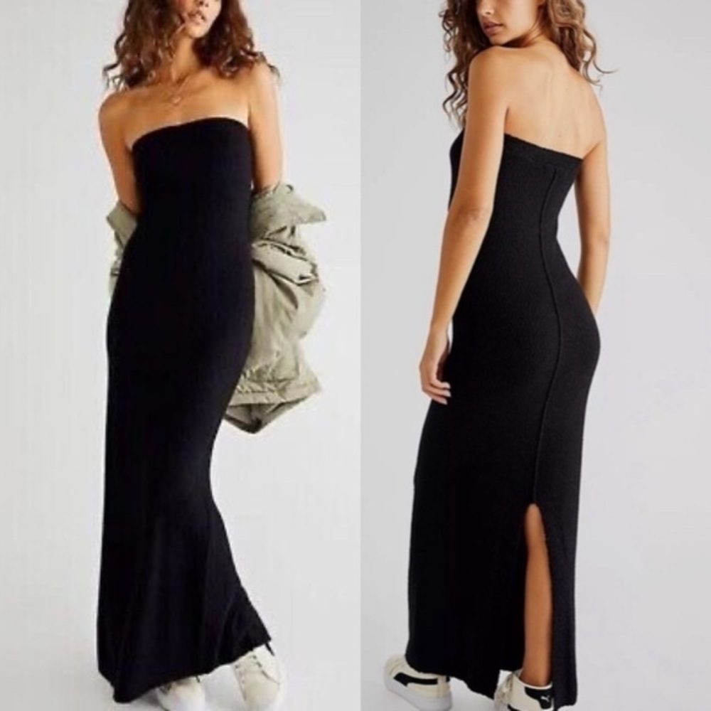 Free People Beach Black Rio Strapless Sweater Tube Dress Maxi Womens size Large